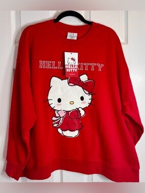 NWT Primark x Hello Kitty Red dress Graphic Crewneck Sweatshirt 2XL.